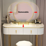 Nordic White Oval Glossy Makeup Vanity with 2 Drawers & Rotatable Mirror & Stool