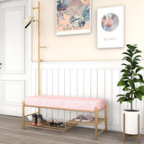 39" Gray Entryway Bench and Coat Rack Velvet Shoe Storage Bench with Coat Tree