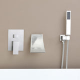 Modern Waterfall Wall-Mount Tub Filler Faucet Single Handle & Handshower in Matte Black