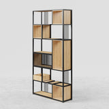 78" Modern Black Steel Geometric Bookcase 6-Tier Bookshelf Wooden Tall Book Shelf