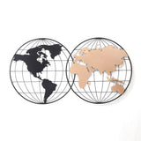 Modern Geometry Metal Round Frame Black & Rose Gold World Map Wall Decor