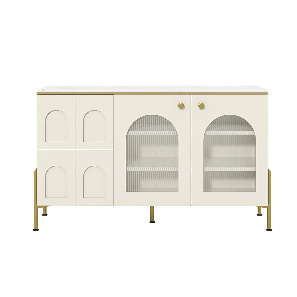 47" Modern White Arch Sideboard Buffet with 2 Doors & Drawers Carved Credenza