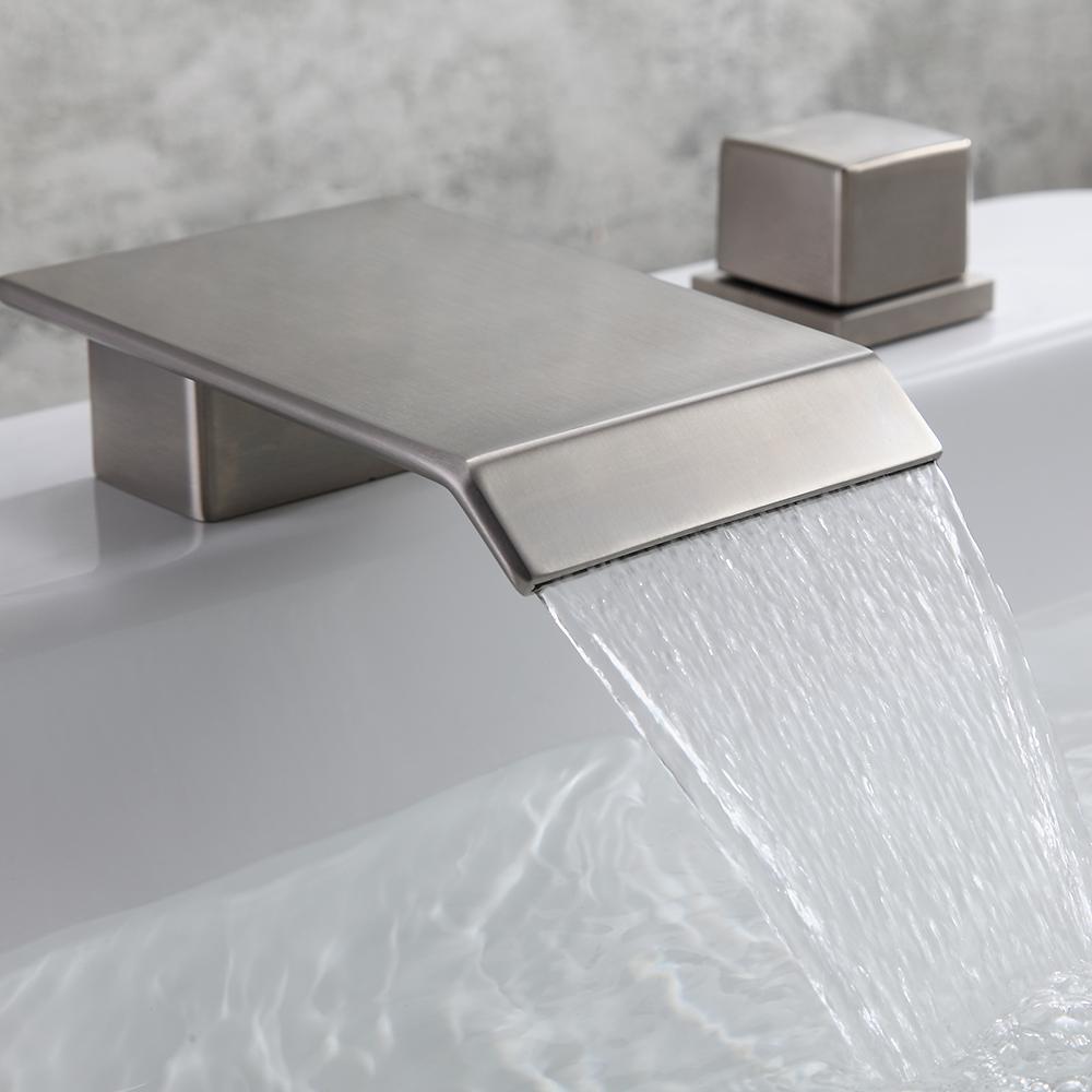 Moda Matte Black Waterfall Widespread Bathroom Sink Faucet Square Double Handle