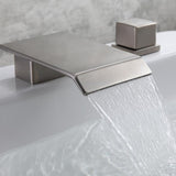 Moda Matte Black Waterfall Widespread Bathroom Sink Faucet Square Double Handle