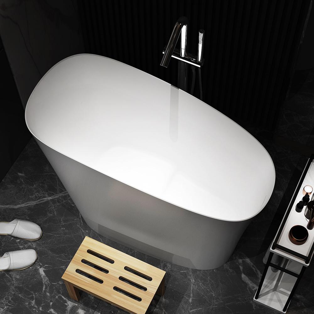 47" Modern Oblique Deep Freestanding Matte White Stone Resin Japanese Soaking Bathtub