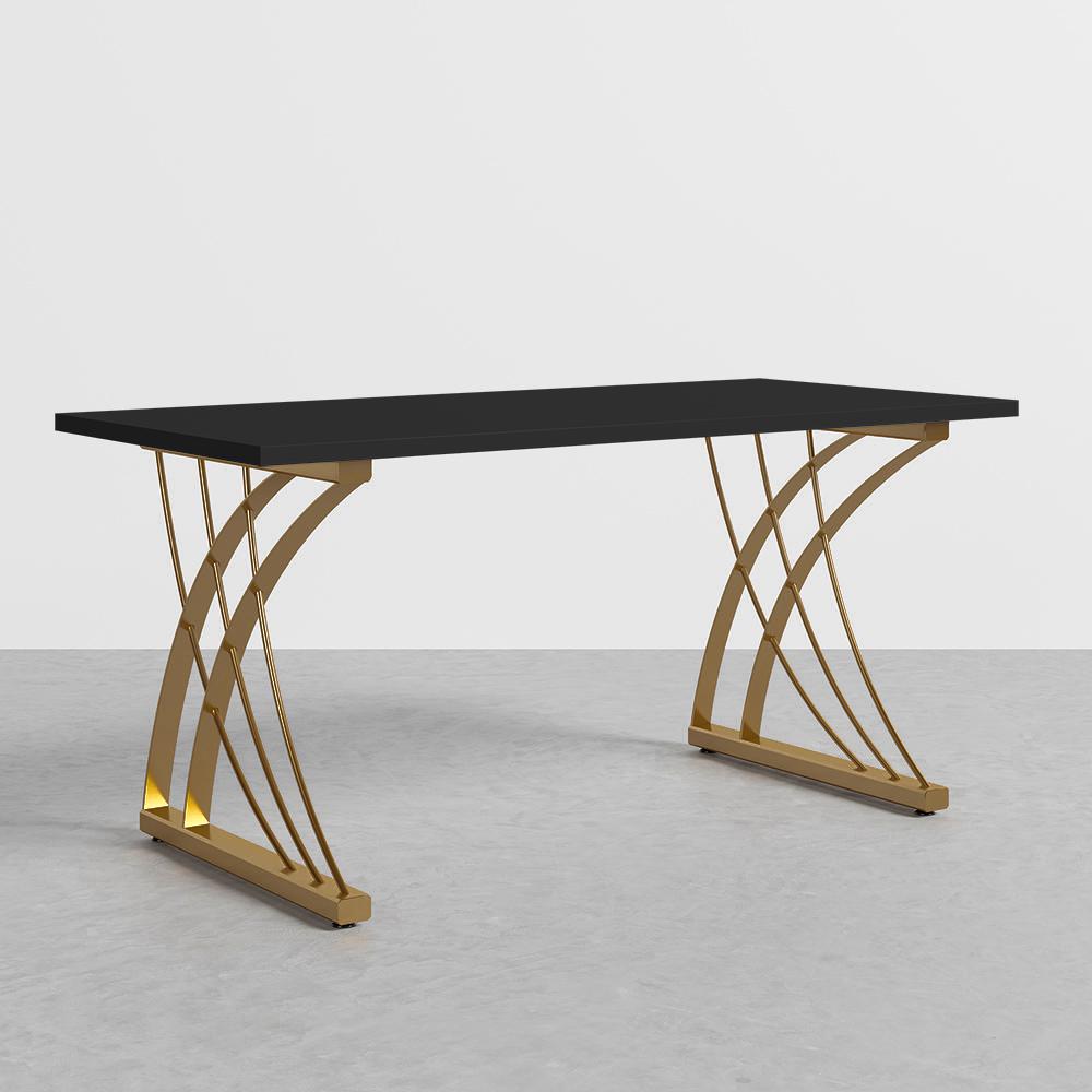 47" Modern White Rectangular Home Office Desk with Pine Wood Table Top & Gold Frame
