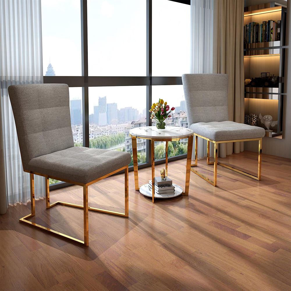 Gold Faux Marble Round End Table with Storage Shelf for Living Room