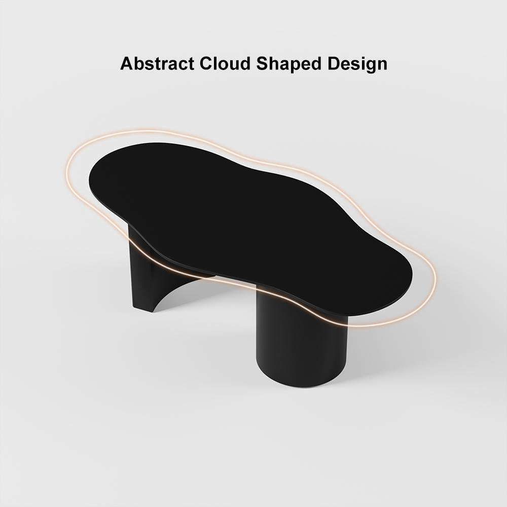 47" Modern Funky Wood Coffee Table Abstract Cloud Shaped in White