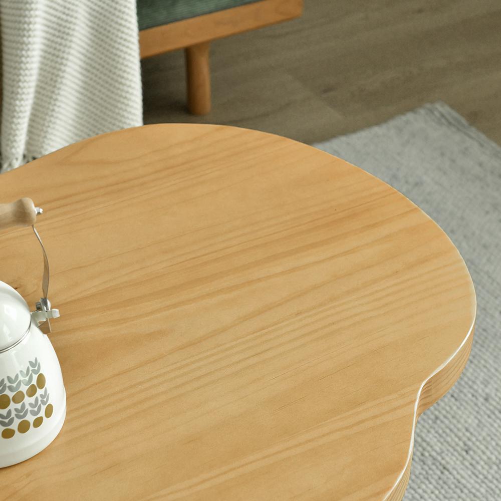 Farmhouse Pine Wood Coffee Table Cloud Shaped in Natural with 4 Legs