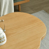 Farmhouse Pine Wood Coffee Table Cloud Shaped in Natural with 4 Legs