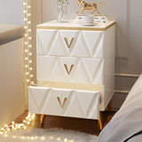 Nordic White Nightstand 3-Drawer Bedside Table V-Shaped Facet & Gold Pulls in Large