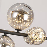 Modern 7-Light Black Kitchen Island Light with Glass Globe Shade Ceiling Pendant Lights