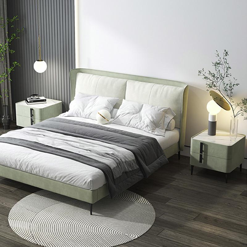 Modern Nightstand with Drawers & Sintered Stone Top Freestanding Bedside Table in Green