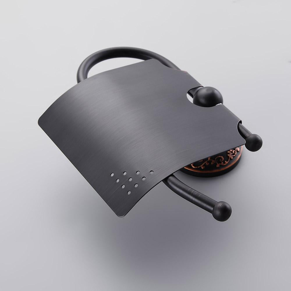 Bella Antique Black Wall Mounted Toilet Paper Holder & Cover Brass