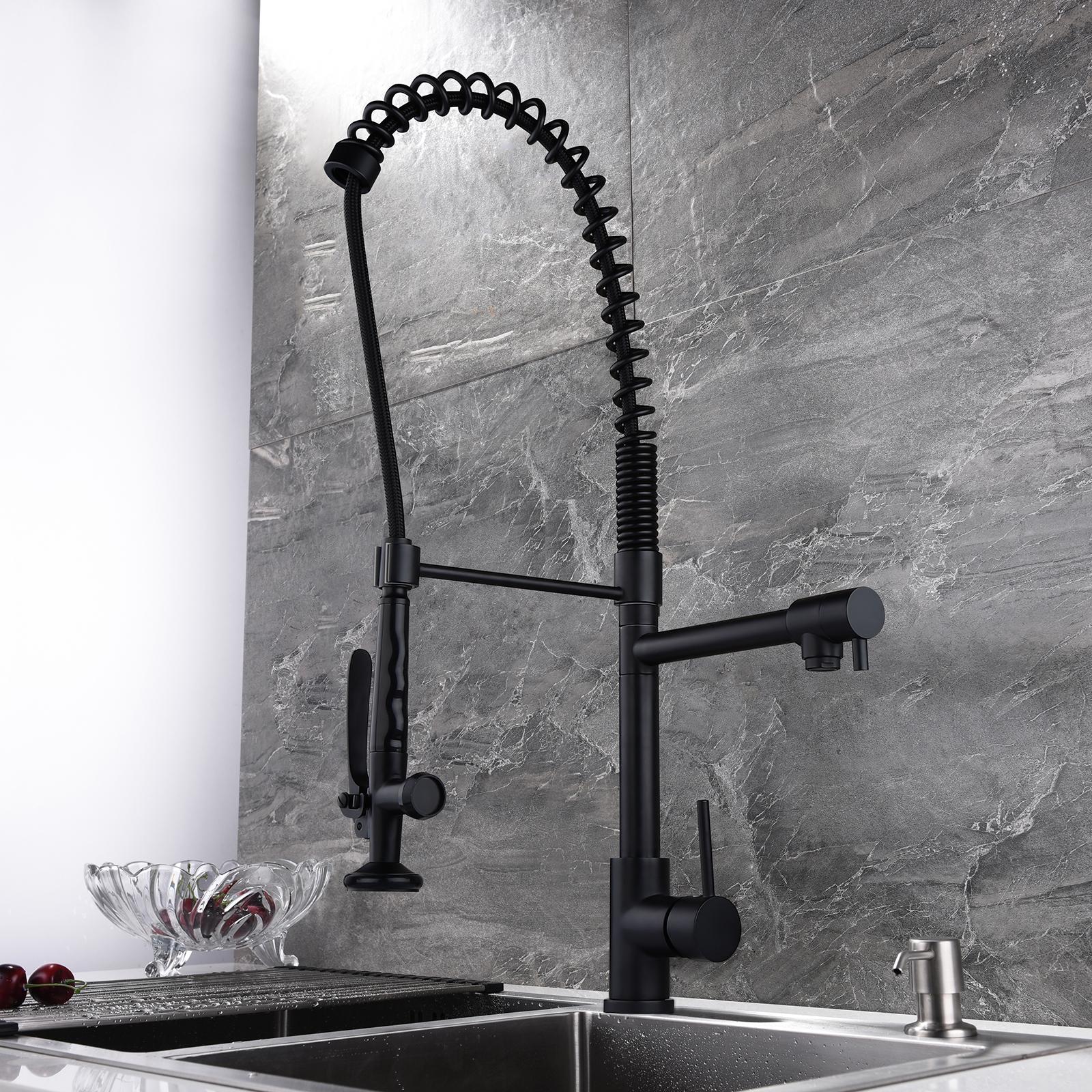 Commercial Pull Down Pre-rinse Spring Sprayer Brushed Nickel Kitchen Sink Faucet with Deck Plate Solid Brass