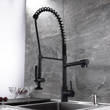 Commercial Pull Down Pre-rinse Spring Sprayer Brushed Nickel Kitchen Sink Faucet with Deck Plate Solid Brass