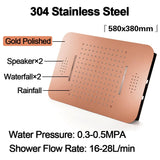 Wall-Mounted 23" Thermostatic Shower System in Gold 4 Functions