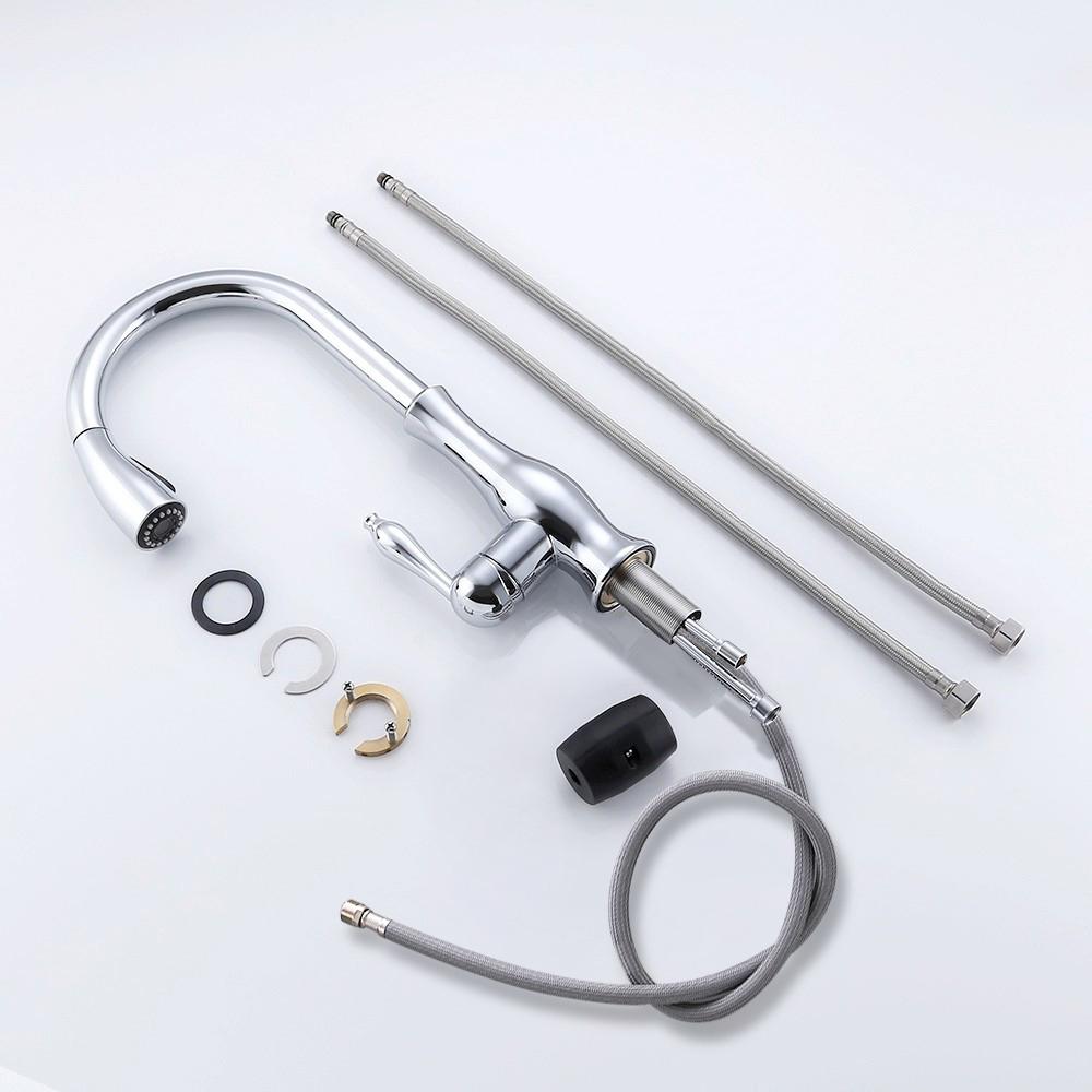 Tracier Gooseneck Single Handle Kitchen Faucet with Pull Out Spray