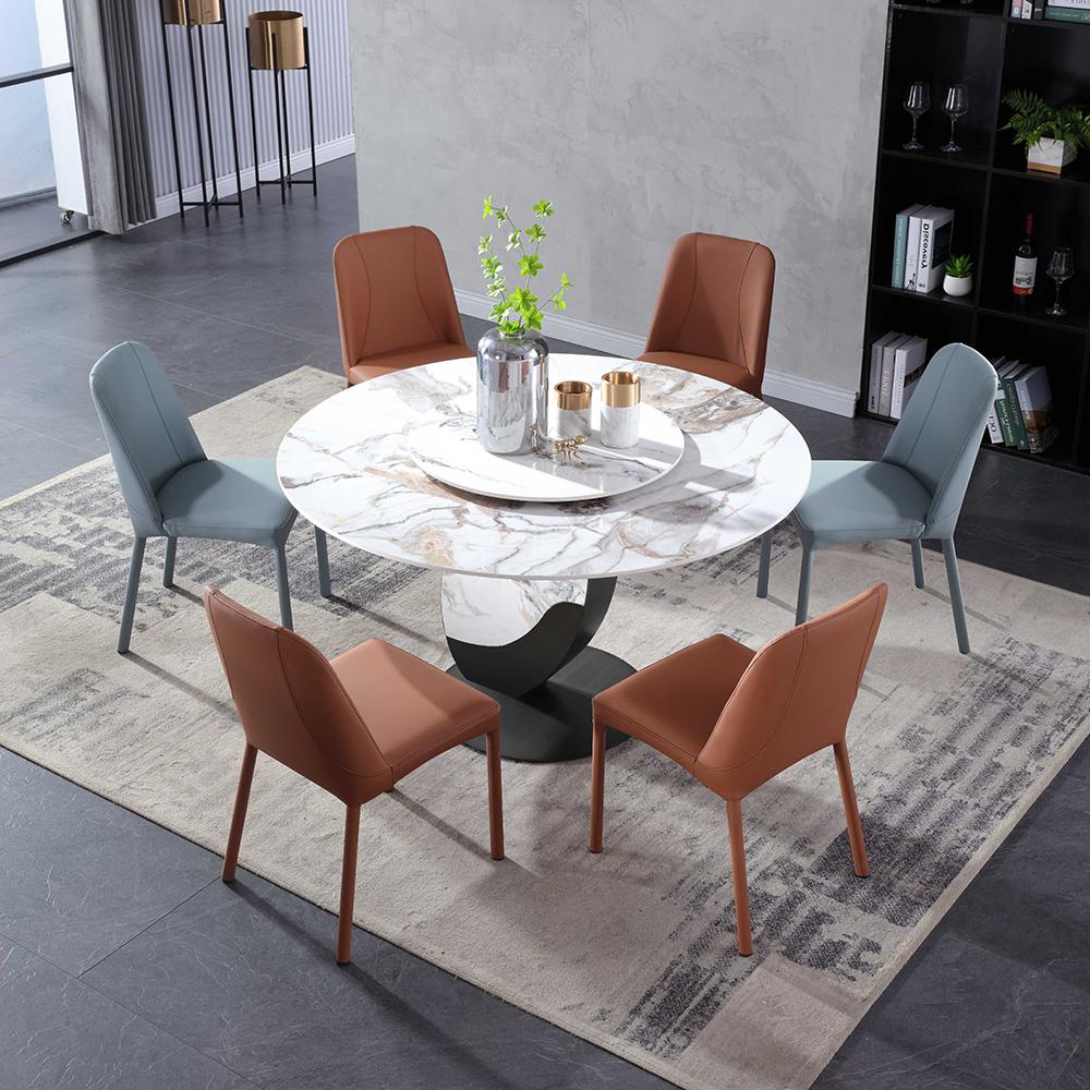Modern 51" Round Dining Table with Lazy Susan White Faux Marble Tabletop for 6 Person