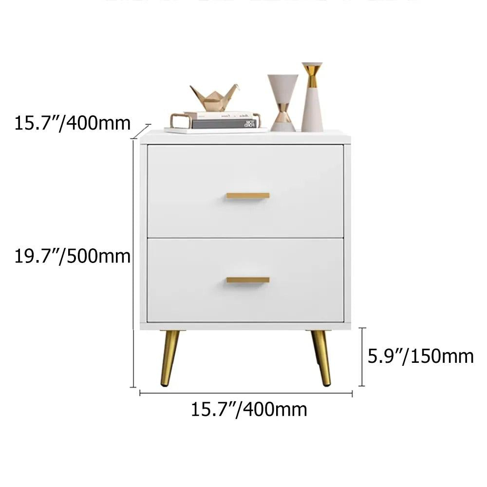 Modern Wood Nightstand with Gold Legs 2-Drawer Bedside Table in White