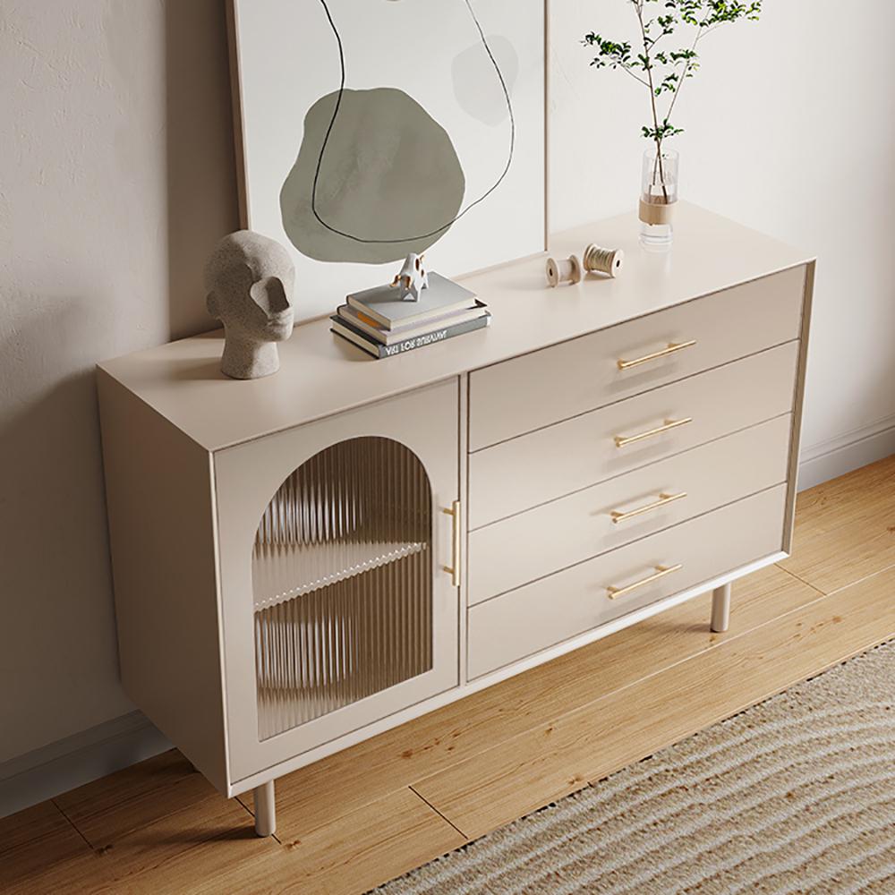 55" Beige Sideboard Buffet with Drawers & Glass Door Storage Cabinet