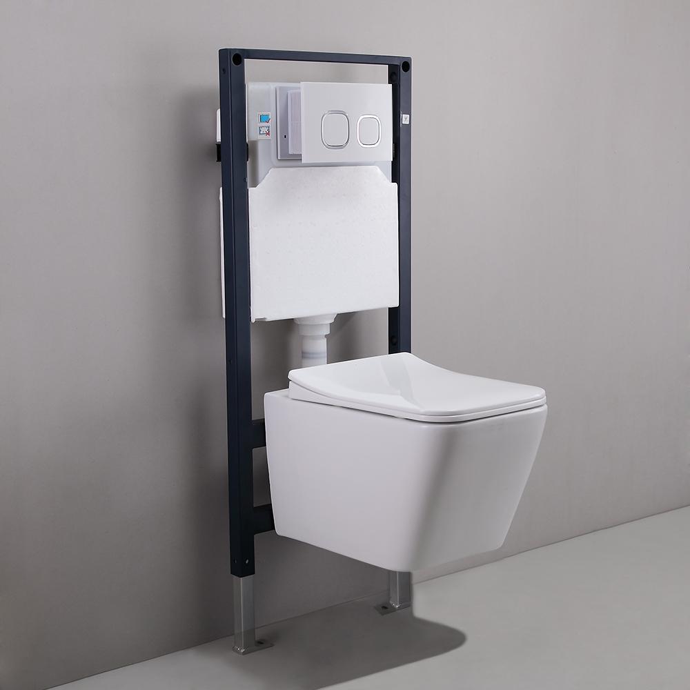 Wall Hung Toilet with In-Wall Tank and Carrier System Elongated 1.1/1.6 GPF Dual Flush in White