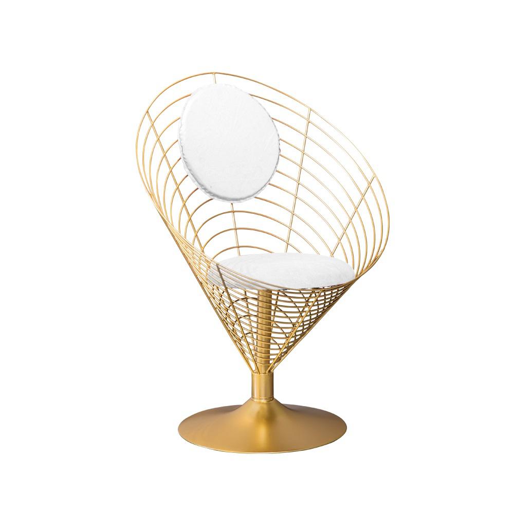 White Metal Dining Chair Velvet Upholstered Balloon Chair