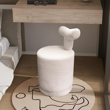 Modern White Boucle Vanity Stool with Round Seat & Back Bedroom Vanity Chair