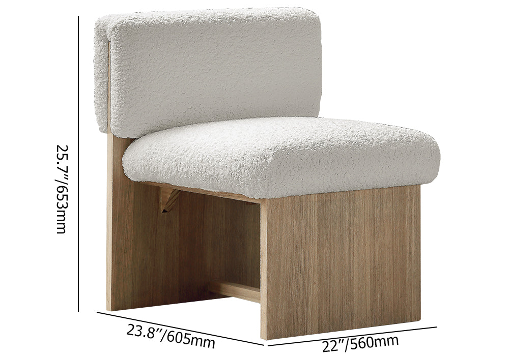 White & Natural Modern Wood Accent Chair Teddy Velvet Upholstery for Living Room