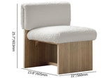 White & Natural Modern Wood Accent Chair Teddy Velvet Upholstery for Living Room