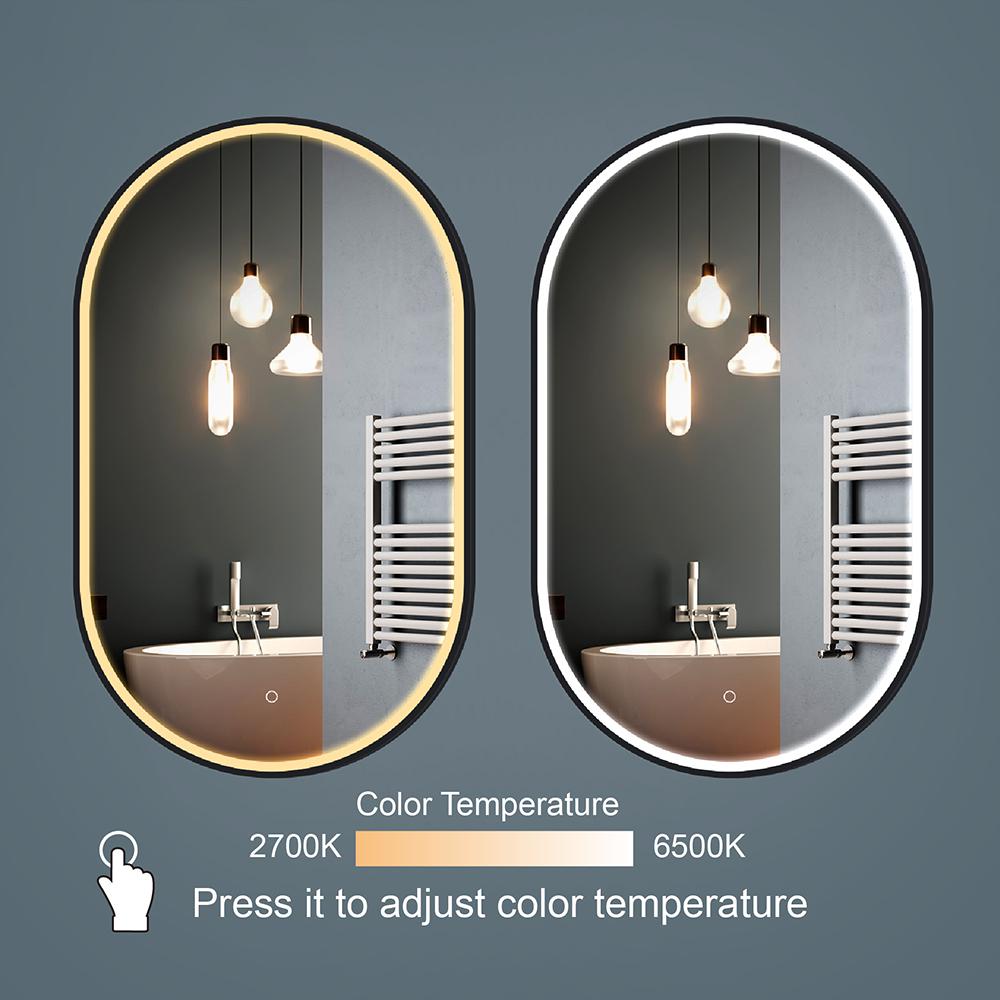 Matte Black Frame Capsule Wall Mounted LED Bathroom Mirror Anti-Fog
