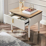 Modern White Nightstand Contemporary Wood Nightstand Bedside Table with Drawer in Gold