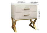 Nordic White Nightstand 2-Drawer Bedside Table Gold Finish