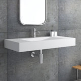 Glossy White Wall-Mount Floating Sink Solid Surface Stone Resin Bathroom V-Shaped Sink