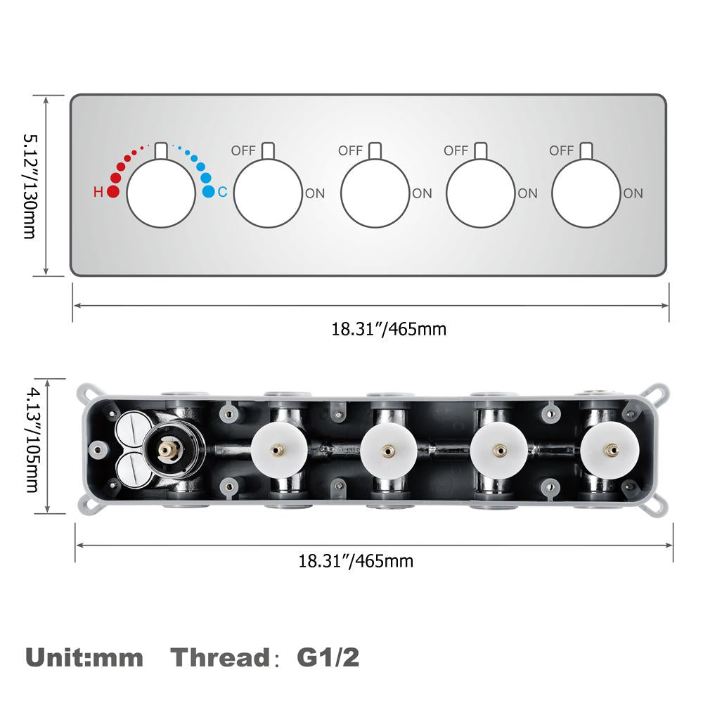 Wall-Mounted 23" Thermostatic Shower System in Gold 4 Functions