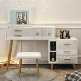 Modern White Makeup Vanity Extendable Dressing Table with Drawers & Flip Top Mirror