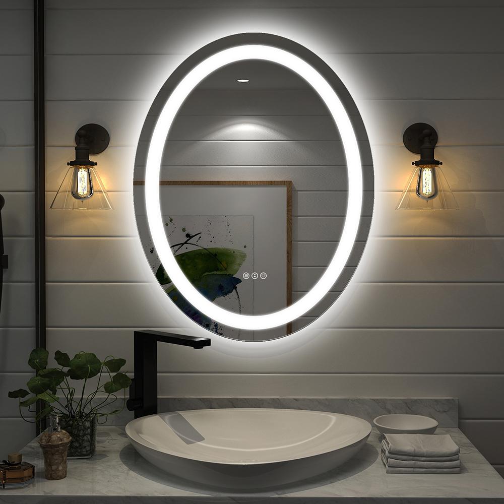 Modern Oval 20" x 28" Wall Mounted LED Frameless Bathroom Mirror Anti-Fog