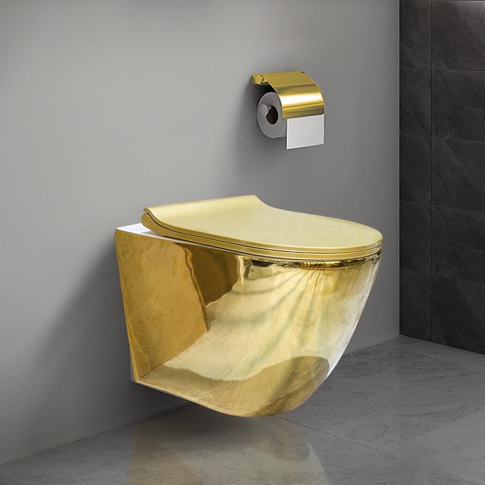 Luxury Round Wall-Mount Toilet Rimless Flushing Ceramic