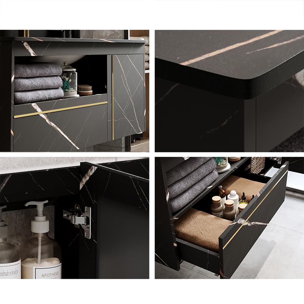 Modern 36" Black Floating Bathroom Vanity Wall Mount Ceramic Single Sink Vanity