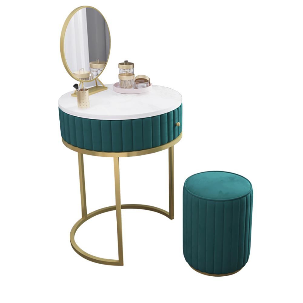 Modern Makeup Vanity Set Velvet Upholstered Small Dressing Table Mirror&Stool Included