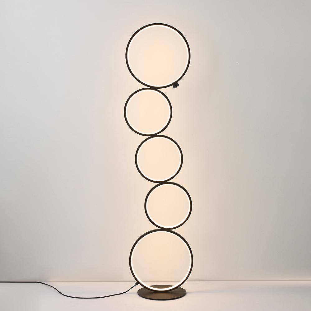Black LED Floor Lamp 5-Ring Novelty Dimmable Standing Lamp