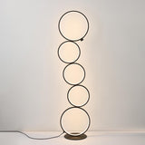 Black LED Floor Lamp 5-Ring Novelty Dimmable Standing Lamp