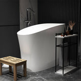 47" Modern Oblique Deep Freestanding Matte White Stone Resin Japanese Soaking Bathtub