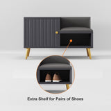 White Contemporary Upholstered Shoe Rack Bench with Storage Cabinet and Shelf Entryway