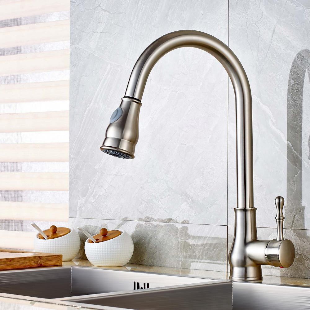 Twenk Single Handle Pullout Spray Kitchen Faucet Swirling Spout in Brushed Nickel