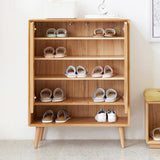 Farmhouse Natural Shoe Storage Cabinet Rattan 2 Doors & 4 Shelves Entryway Shoe Cabinet