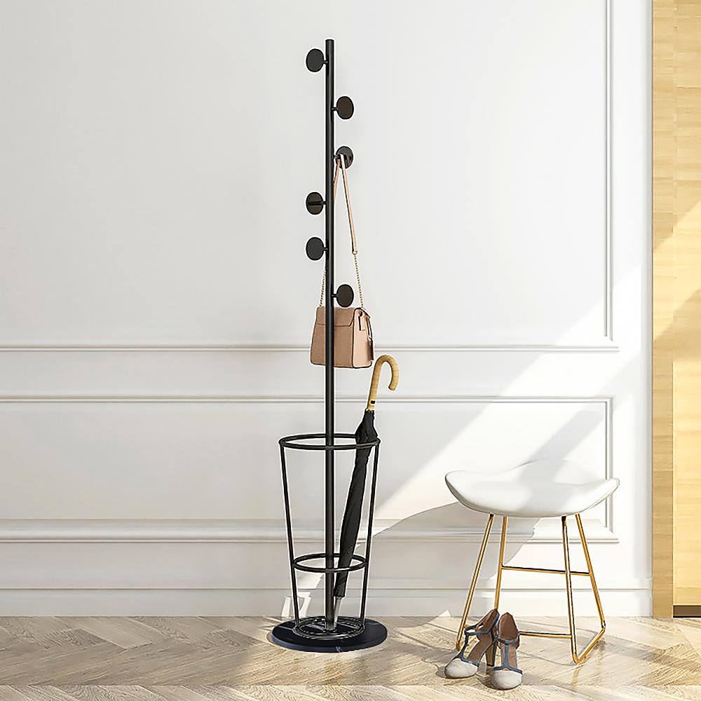 67'' Entryway Metal Round Hooks Coat Rack with Umbrella Rack Base-Gold
