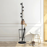 67'' Entryway Metal Round Hooks Coat Rack with Umbrella Rack Base-Gold