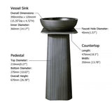 Gray Square Pedestal Sink Gaolin Round Vessel Sink without Drain & Faucet