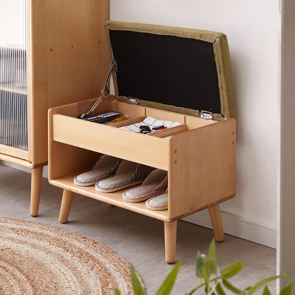 Farmhouse Mini Upholstered Shoe Rack Flip-Top Stool-Gray
